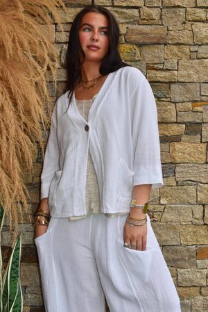 Lina Linen Blend Box Jacket White